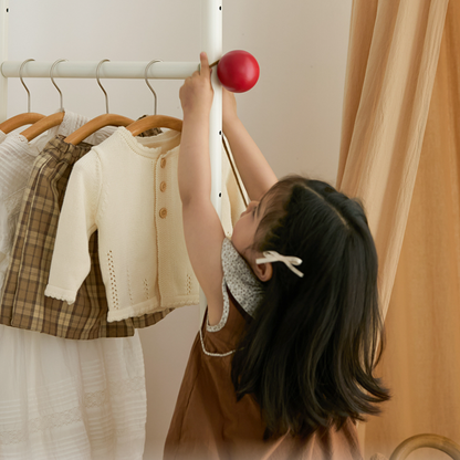 Space-Saving Kids Wardrobe Stand - Adjustable Carbon Steel Frame & Beech Wood Base Hall Tree For Entryway & Hallway