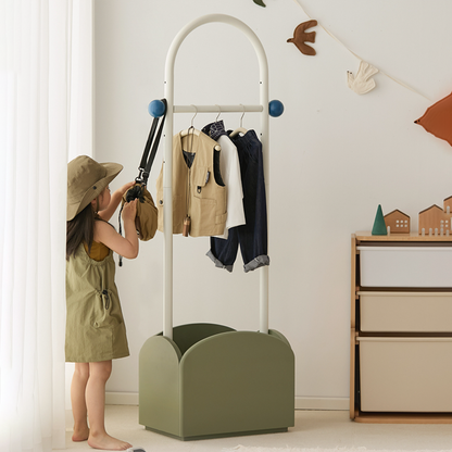 Space-Saving Kids Wardrobe Stand - Adjustable Carbon Steel Frame & Beech Wood Base Hall Tree For Entryway & Hallway