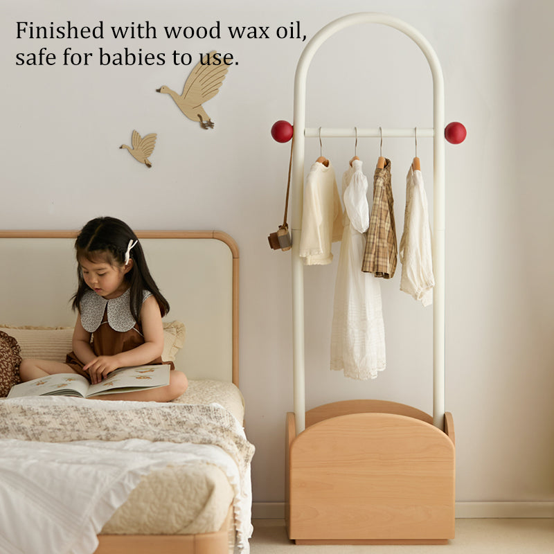 Space-Saving Kids Wardrobe Stand - Adjustable Carbon Steel Frame & Beech Wood Base Hall Tree For Entryway & Hallway