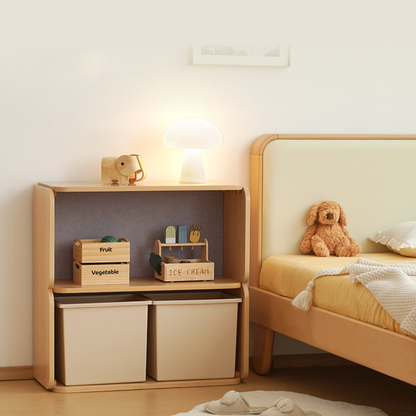 Japanese-Inspired Beech Storage Cabinet - Removable Boxes & Rounded Edge Safety Design Kids Cabinet For Living Room & Bedroom
