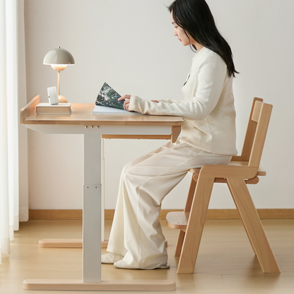 Growth-Oriented Kids Height-Adjustable Desk - Straight-Joint Beech & Carbon Steel Construction Study Desk For Study