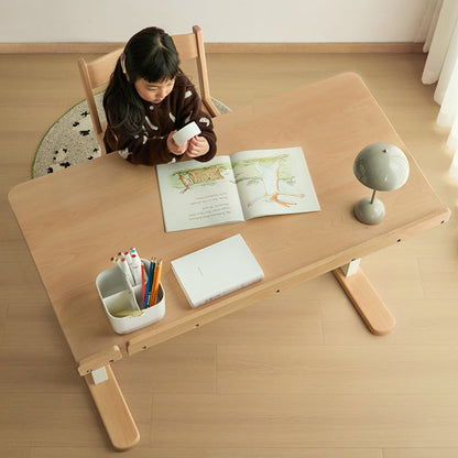 Growth-Oriented Kids Height-Adjustable Desk - Straight-Joint Beech & Carbon Steel Construction Study Desk For Study