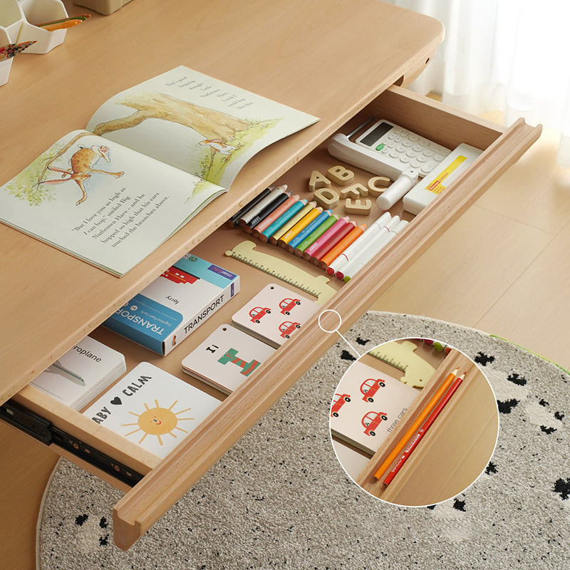 Growth-Oriented Kids Height-Adjustable Desk - Straight-Joint Beech & Carbon Steel Construction Study Desk For Study