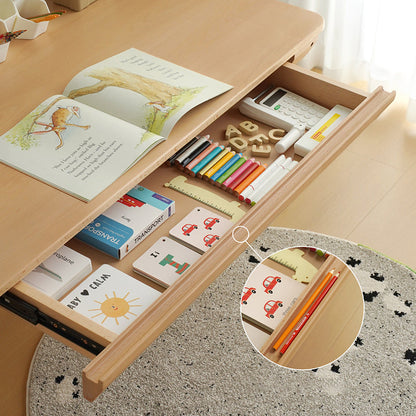 Growth-Oriented Kids Height-Adjustable Desk - Straight-Joint Beech & Carbon Steel Construction Study Desk For Study