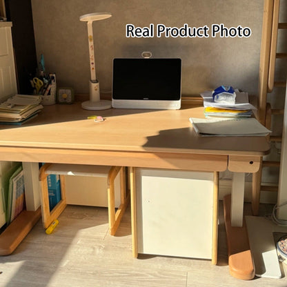Growth-Oriented Kids Height-Adjustable Desk - Straight-Joint Beech & Carbon Steel Construction Study Desk For Study
