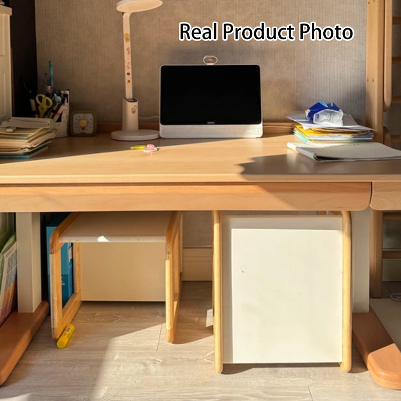 Growth-Oriented Kids Height-Adjustable Desk - Straight-Joint Beech & Carbon Steel Construction Study Desk For Study