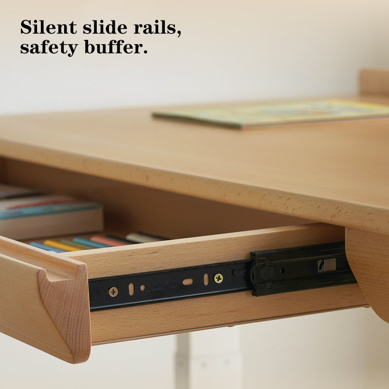 Growth-Oriented Kids Height-Adjustable Desk - Straight-Joint Beech & Carbon Steel Construction Study Desk For Study