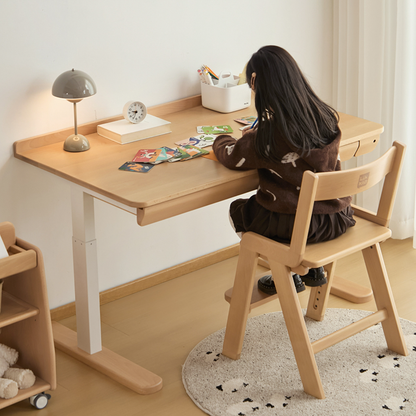 Growth-Oriented Kids Height-Adjustable Desk - Straight-Joint Beech & Carbon Steel Construction Study Desk For Study