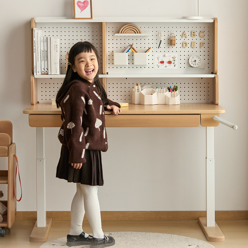 Growth-Oriented Kids Height-Adjustable Desk - Straight-Joint Beech & Carbon Steel Construction Study Desk For Study