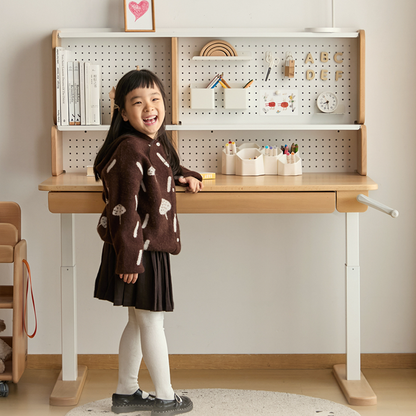 Growth-Oriented Kids Height-Adjustable Desk - Straight-Joint Beech & Carbon Steel Construction Study Desk For Study
