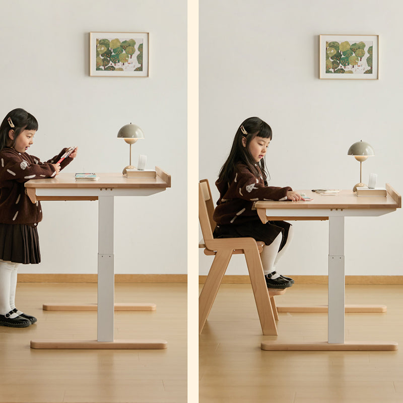 Growth-Oriented Kids Height-Adjustable Desk - Straight-Joint Beech & Carbon Steel Construction Study Desk For Study