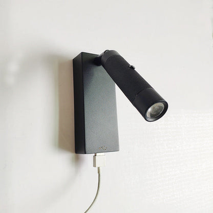 Rectangular Cylinder Aluminum LED Wall Light - Industrial Adjustable Spotlight With USB Charger For Bedroom