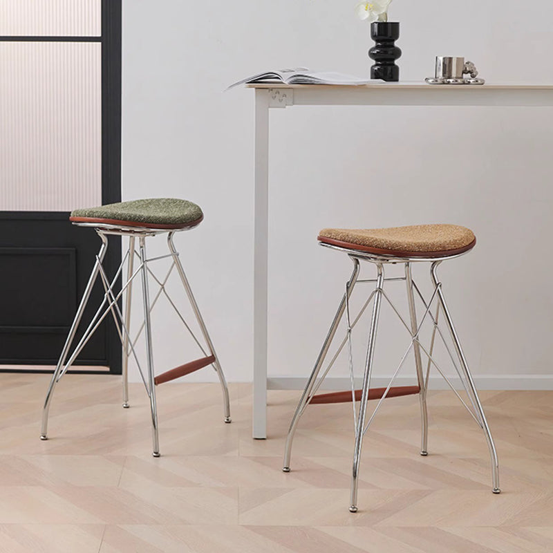 Modern Minimalist Bar Stool - Iron Plated Frame, Multi-Layer Solid Wood Seat With Fabric Upholstery & Beechwood Footrest For Dining Room & Kitchen