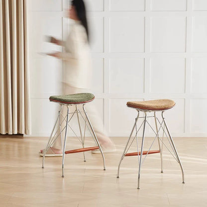 Modern Minimalist Bar Stool - Iron Plated Frame, Multi-Layer Solid Wood Seat With Fabric Upholstery & Beechwood Footrest For Dining Room & Kitchen