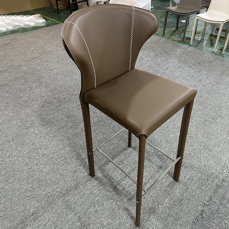 Modern Minimalist Square Carbon Steel Faux Saddle Leather Bar Stool Backrest Armless For Dining Room