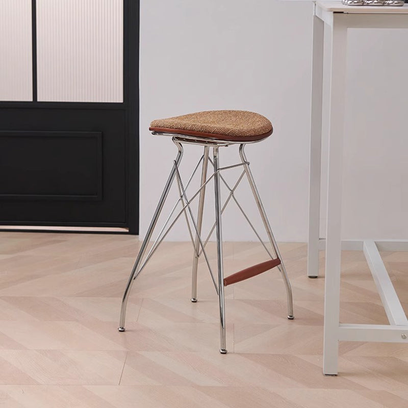 Modern Minimalist Bar Stool - Iron Plated Frame, Multi-Layer Solid Wood Seat With Fabric Upholstery & Beechwood Footrest For Dining Room & Kitchen