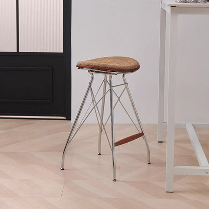 Modern Minimalist Bar Stool - Iron Plated Frame, Multi-Layer Solid Wood Seat With Fabric Upholstery & Beechwood Footrest For Dining Room & Kitchen