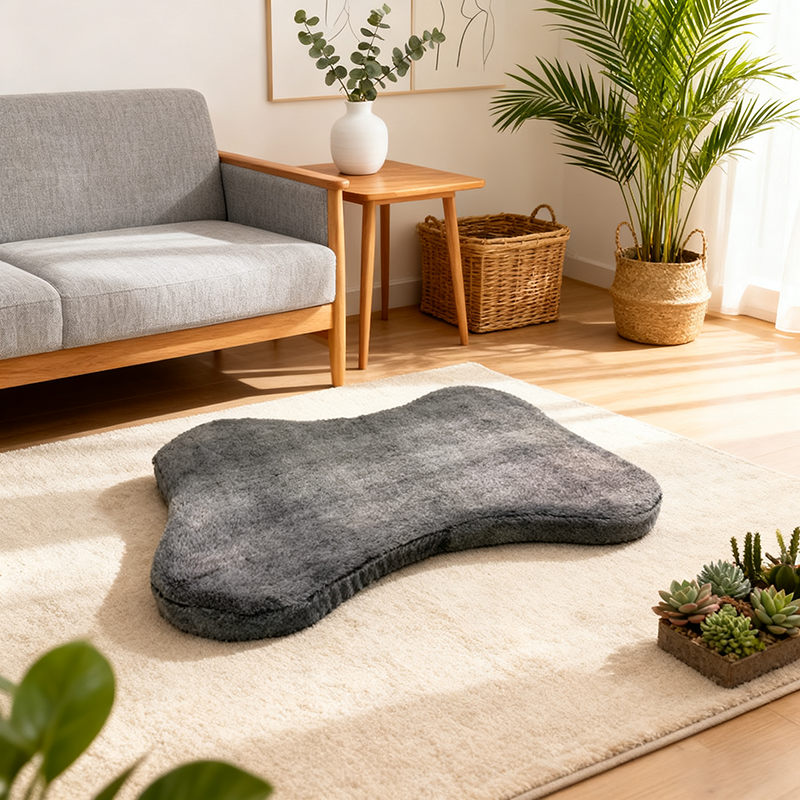 Modern Minimalist Irregular Rectangular Pet Bed: Bone Shape - Compressible Cat Bed For Bedroom