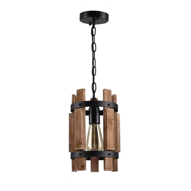 Traditional Rustic Round Wooden Fence 1-Light Pendant Light For Living Room
