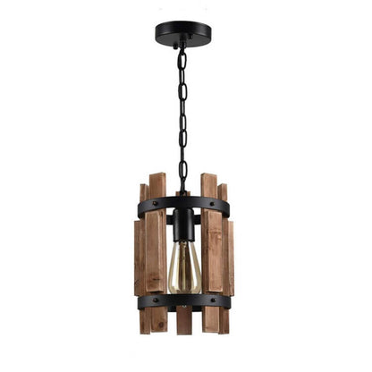 Traditional Rustic Round Wooden Fence 1-Light Pendant Light For Living Room
