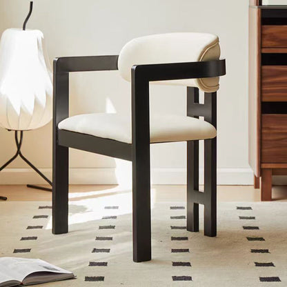 Contemporary Scandinavian Bent Square PU Leather Wood Dining Chair Backrest Arm For Dining Room
