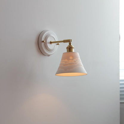 Vintage Japanese Ceramic Brass 1-Light Wall Sconce Lamp