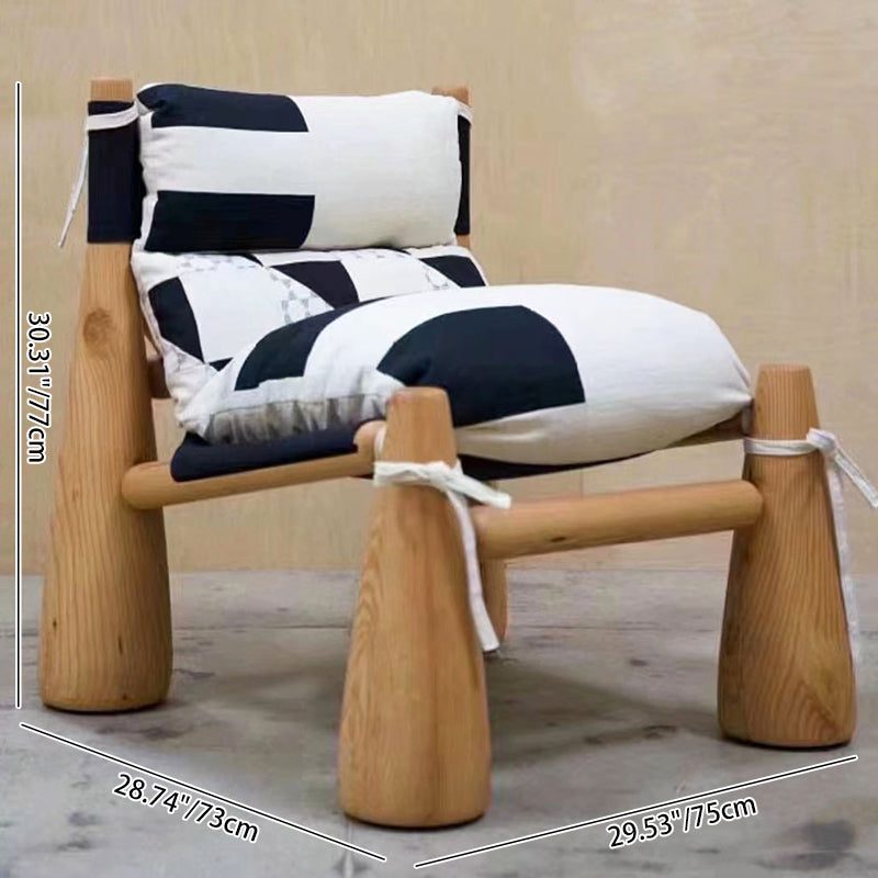 Contemporary Nordic Cotton-linen Saddle Leather Ash Wood Square Accent Chair Removable Cushion Backrest For Living Room