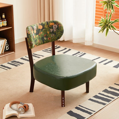 Traditional French Rectangular Cotton-Linen Fabric Faux Oiled Leather Solid Wood Accent Chair Backrest Armless For Living Room