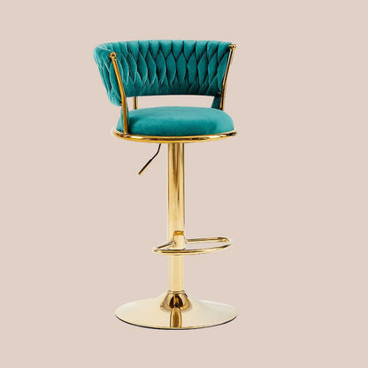 Contemporary Luxury Round Iron Faux Velvet Height Adjustable Bar Stool For Kitchen