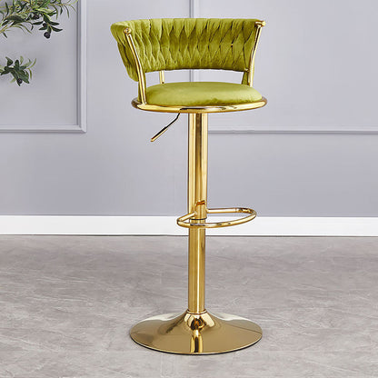 Contemporary Luxury Round Iron Faux Velvet Height Adjustable Bar Stool For Kitchen