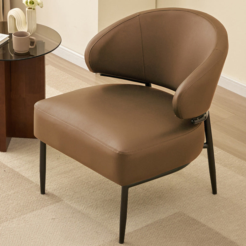 Modern Minimalist Curved Rectangular Cat-Scratch-Resistant Leather Carbon Steel Accent Chair Backrest Armless For Living Room