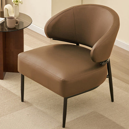 Modern Minimalist Curved Rectangular Cat-Scratch-Resistant Leather Carbon Steel Accent Chair Backrest Armless For Living Room