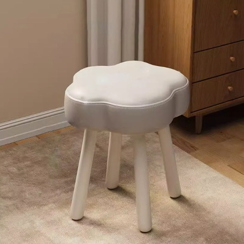 Modern Art Deco Sherpa Fabric Solid Wood Cloud Round Low Stool For Living Room