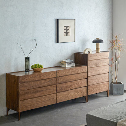 Modern Minimalist Rectangular Solid Wood Multi-Layer Plate Nightstand 5/8 Drawer For Bedroom