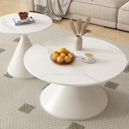 Modern Minimalist Conical Round Stone Slab Carbon Steel Coffee Table 1-Tier For Living Room