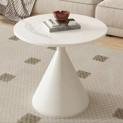Modern Minimalist Conical Round Stone Slab Carbon Steel Coffee Table 1-Tier For Living Room