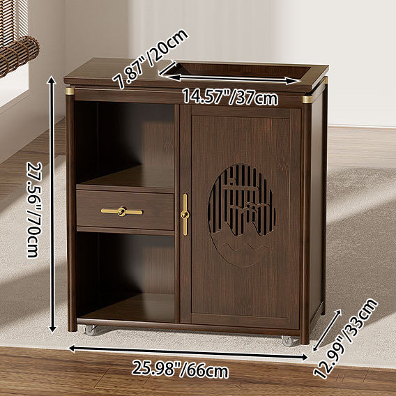 Traditional Chinese Rectangular Nan Bamboo Medium-Density Fiberboard Side Table 1-Drawer 1-Storage For Living Room