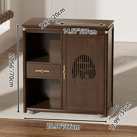 Traditional Chinese Rectangular Nan Bamboo Medium-Density Fiberboard Side Table 1-Drawer 1-Storage For Living Room