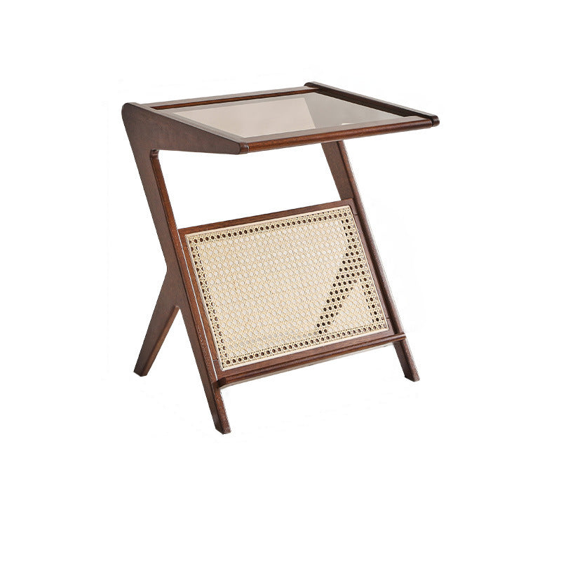 Contemporary Scandinavian Nan Bamboo Medium-Density Fiberboard Glass Side Table For Living Room