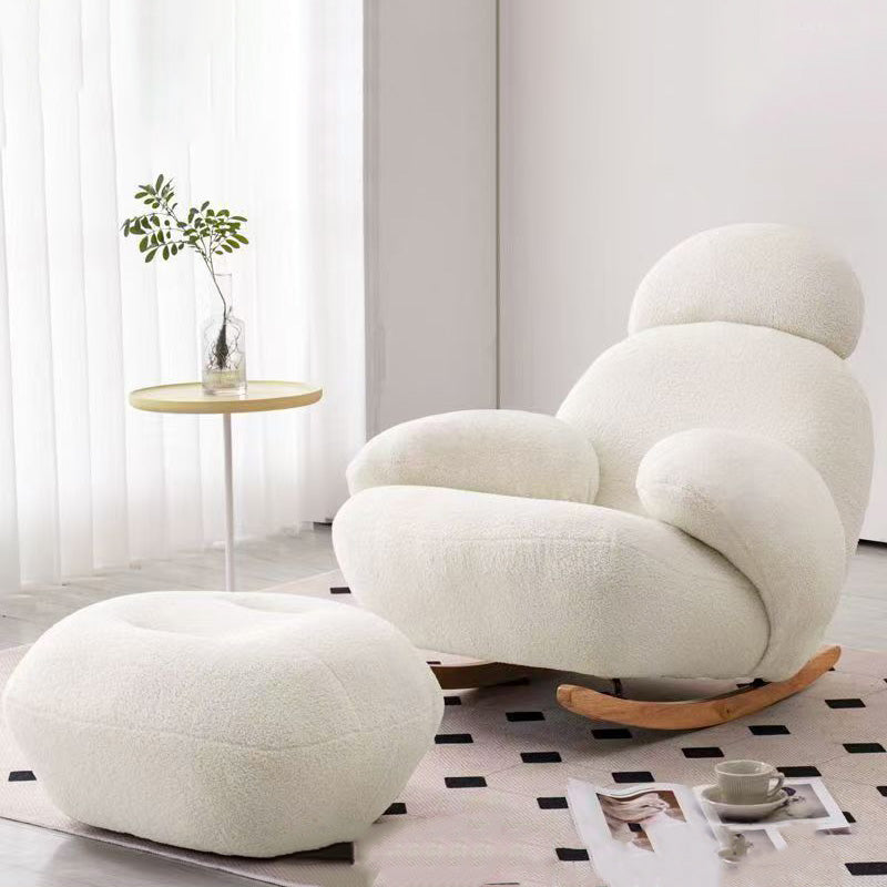 Modern Minimalist Oval Solid Wood Carbon Steel Sherpa Fabric Accent Chair Backrest Armrest For Living Room