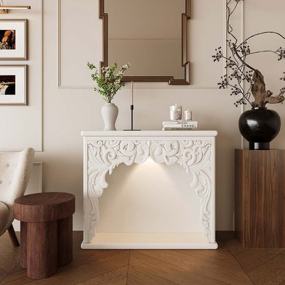 Traditional French Square Medium-Density Fiberboard Mantel Console Table For Living Room