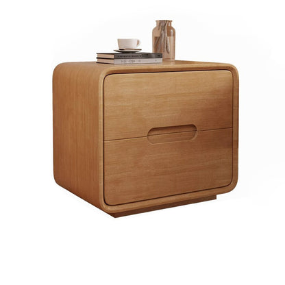 Modern Minimalist Rectangular Solid Wood Plywood Nightstand 2-Drawer For Bedroom
