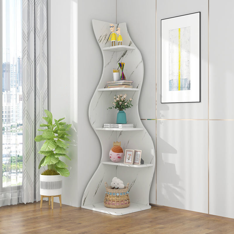 Contemporary Creative Seagrass-Shaped Particleboard Corner Shelf Unit 5-Tier For Living Room