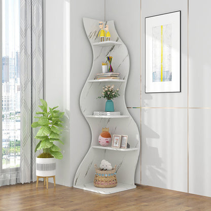 Contemporary Creative Seagrass-Shaped Particleboard Corner Shelf Unit 5-Tier For Living Room