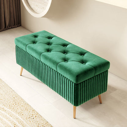 Modern Luxury Rectangular Solid Wood Frame Foam Velvet Bench 1-Storage For Entryway