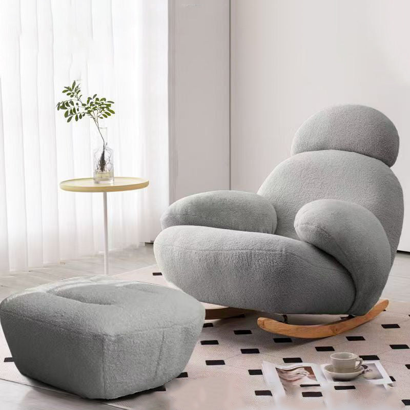 Modern Minimalist Oval Solid Wood Carbon Steel Sherpa Fabric Accent Chair Backrest Armrest For Living Room