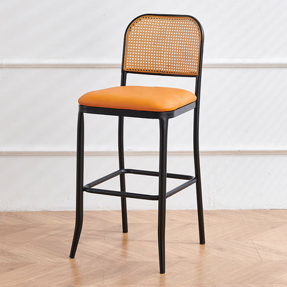 Modern Minimalist PE Faux Nappa Leather Iron Rectangular Bar Stool Backrest Armless For Dining Room