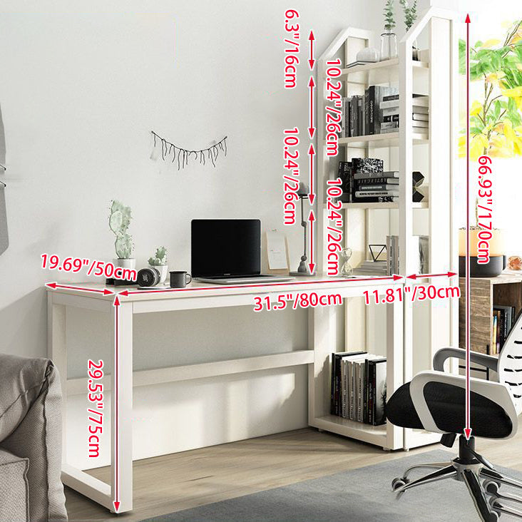 Modern Minimalist Rectangular Steel Particleboard Desks & 5-Tier Bookshelves For Home Office