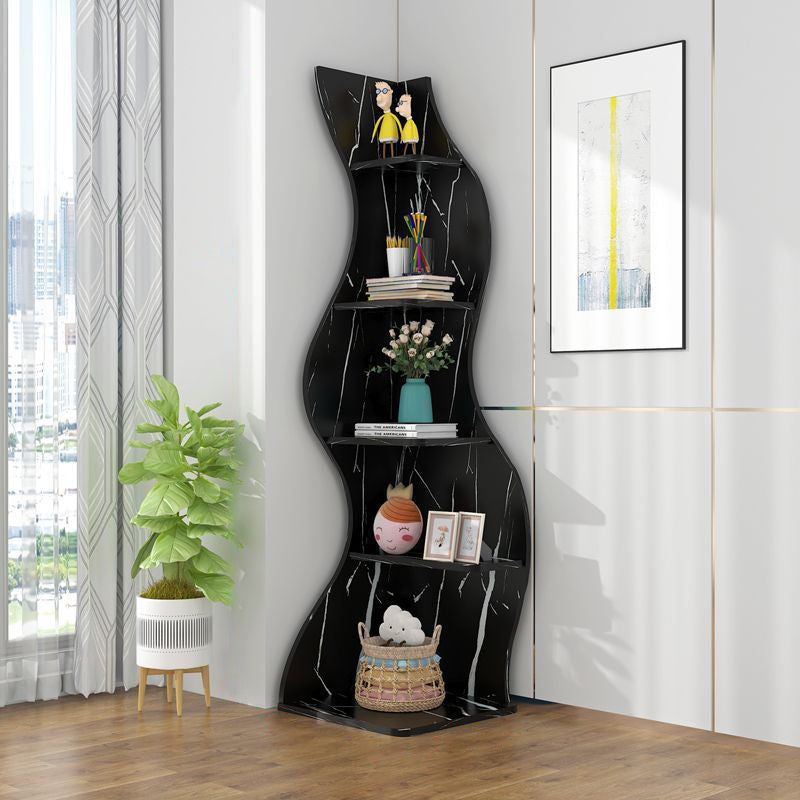 Contemporary Creative Seagrass-Shaped Particleboard Corner Shelf Unit 5-Tier For Living Room