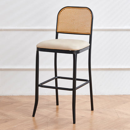 Modern Minimalist PE Faux Nappa Leather Iron Rectangular Bar Stool Backrest Armless For Dining Room